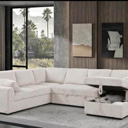 Corduroy Sectional Sleeper Sofa Pullout Bed With Storage 