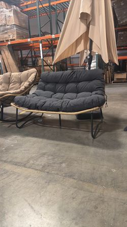 Moving sale New Assembled Oversized PE Wicker Double Outdoor Chair 2-person 700 Lbs gray (while Supplies Last)