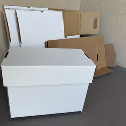 Set of 6 White Cardboard Comic Book Short Boxes w/ Lids – Used, Good Condition