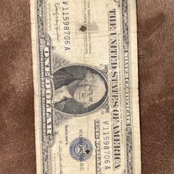 1957 One Dollar Blue Seal Series B Note Silver Certificate US Bill Money