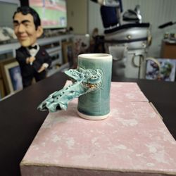 Quirky Pottery Green Dragon Miniature Shot Glass Figurine, Handcrafted