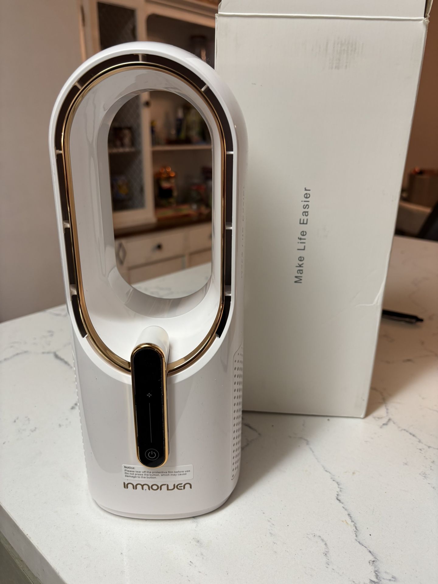 🌬️ Inmorven Bladeless Fan – White & Gold Touch Control | Portable Quiet Airflow 💨