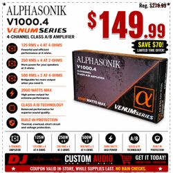 Alphasonik Venum Series 4 Channel Amplifier 2000 Watts Class A/B Amp V1000.4 🚨 Payment Options Available 🚨 No Credit Needed 🚨