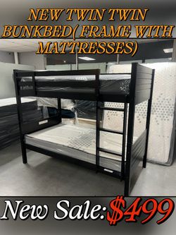 NEW TWIN TWIN BUNKBED( FRAME WITH MATTRESSES)