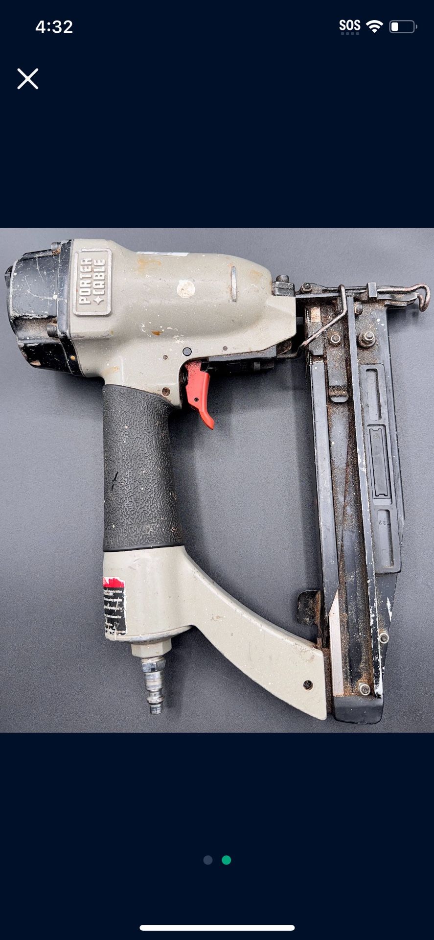 PORTER CABLE NS100A 18 GA PNEUMATIC NARROW CROWN STAPLER STAPLE NAIL GUN NAILER