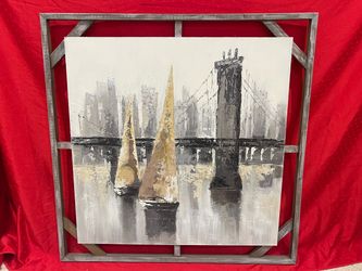 Crate & Barrel Sailboat New York City Brooklyn Bridge Art Painting