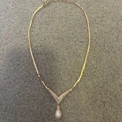 Vtg Christian Dior 1980’s Gold Tone & Crystal Faux Pearl Drop Choker Necklace
