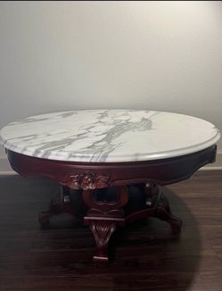Vintage Pelham Shell & Leckie Marble Top Round Coffee Table