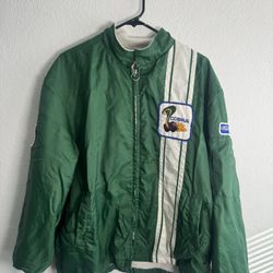 Vintage Ford Shelby Cobra Jacket Mens Sz L Green Racing Fleece Lined Made in USA