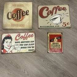 Lot Of Vintage Tin Coffee Signage