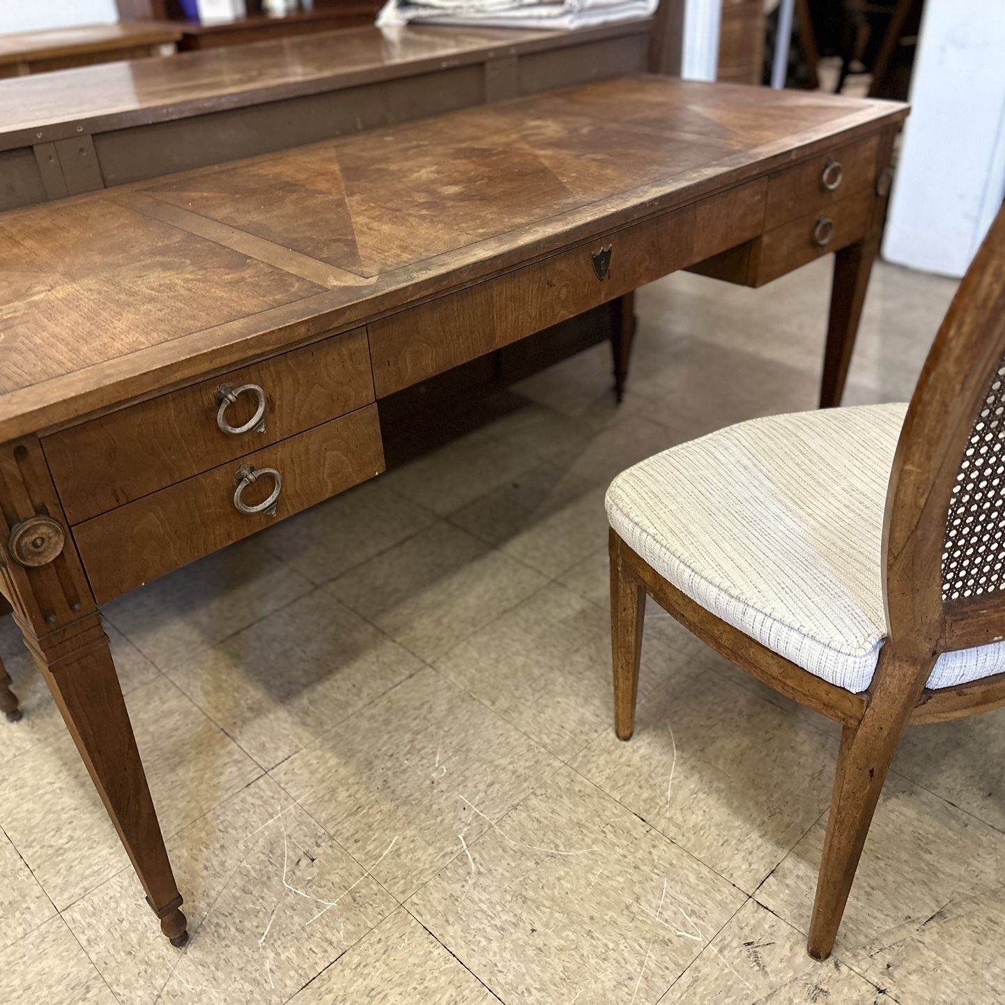 Walnut Leather Top Writing Table