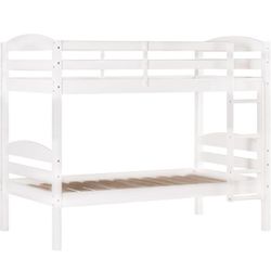 Solid Wood Twin Over Twin Bunk Bed + Two Zinus Compack Fabric Covered Wooden Slats