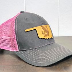 Oklahoma Logo Pink Grey Branded Bills Snap Back Cap