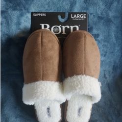 Born Men's Slip On Faux Suede & Sherpa Slippers Fits Shoe Size 10-11