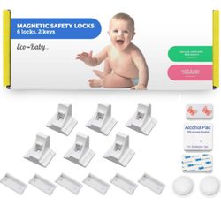 6 Pack Magnetic Cabinet Locks For Babies (With 2 Keys), Eco Baby Magnetic Baby Proofing Cabinet Lock