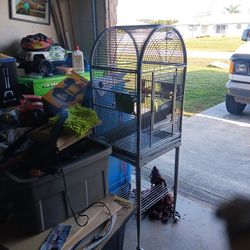 Stand Up Good Condition Bird Cage Woth Wheels And Small Carry Travel Size Good Condition And Toys