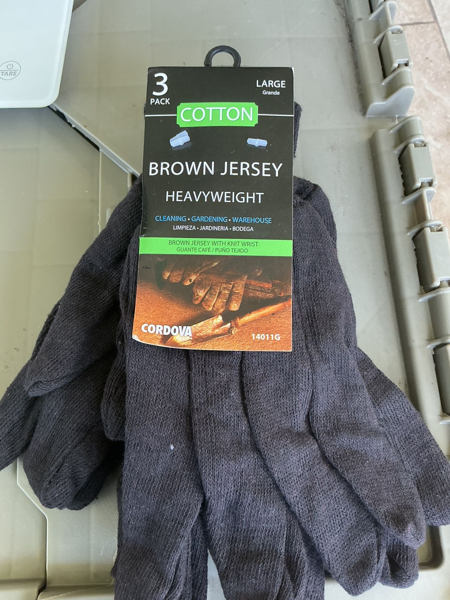 Cordova Brown Cotton Jersey Gloves Cleaning Gardening Warehouse Work 3 Pair brand New