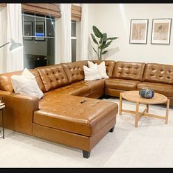 ‼️Big Sale 💥Genuine Leather Large Brown Modern RAF LAF Couch Sectional Chaise🤩 Brand New 🫵 $39 Down Payment ✅