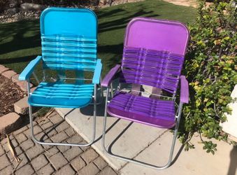 Pair Vintage Folding Lawn  Lounge Chair Pool Vinyl Tube