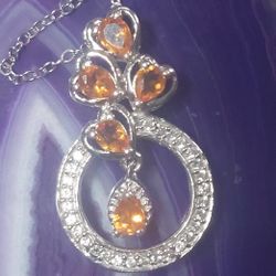 Gorgeous Fire Opal Set In Heart Pendant Sterling Silver Signed