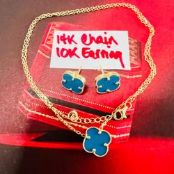 14K Solid Gold Wedding Set CHAIN 18 Inches Long and EARRINGS 