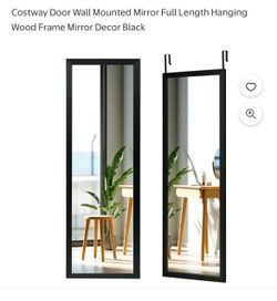 Costway Door Wall Mounted Mirror Full Length Hanging Wood Frame Mirror Decor Black