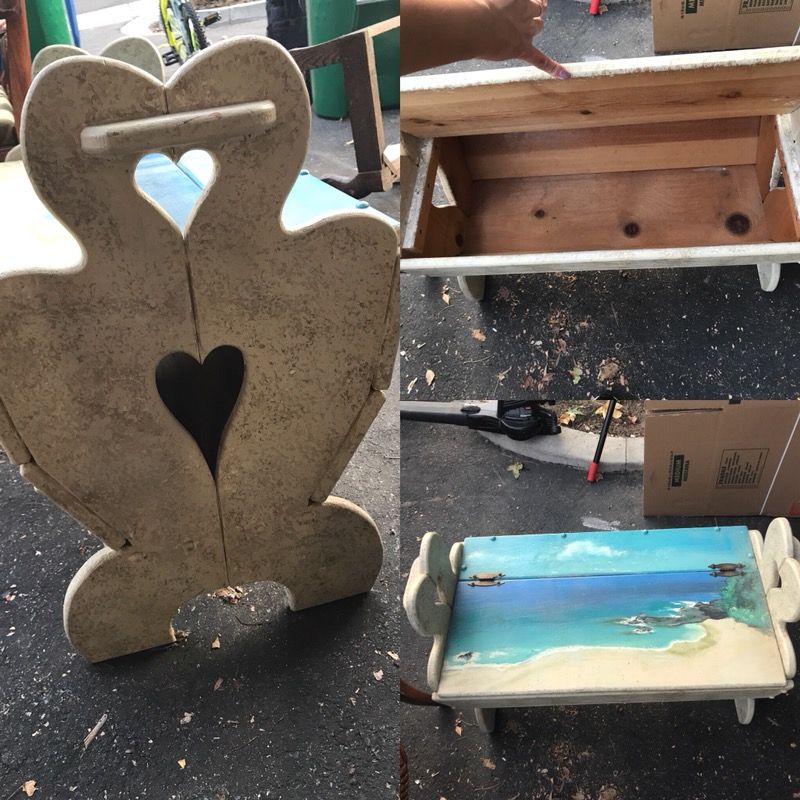 Hand painted Laguna beach scene- bench and storage