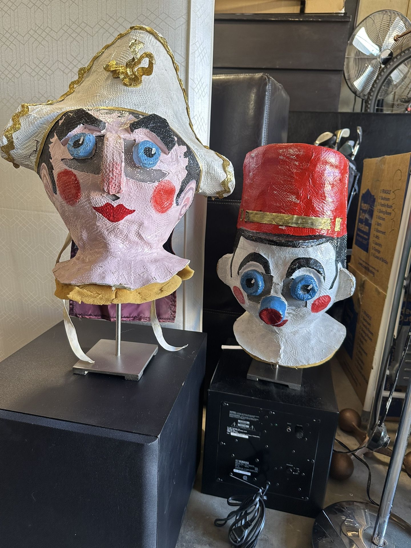 Unique Handmade Paper-Mâché Art Busts (Set of 2) – Clown & Captain