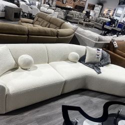 Cloe Ivory Boucle LAF Curved Sectional (Couch Sofa Loveseat Options 