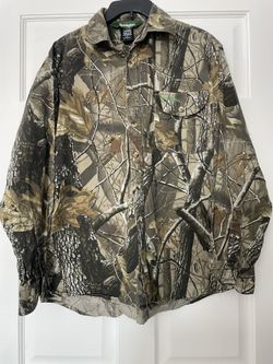 Remington Realtree Green Hardwoods Camo Hunting Shirt Mens Large Long Sleeve Nylon