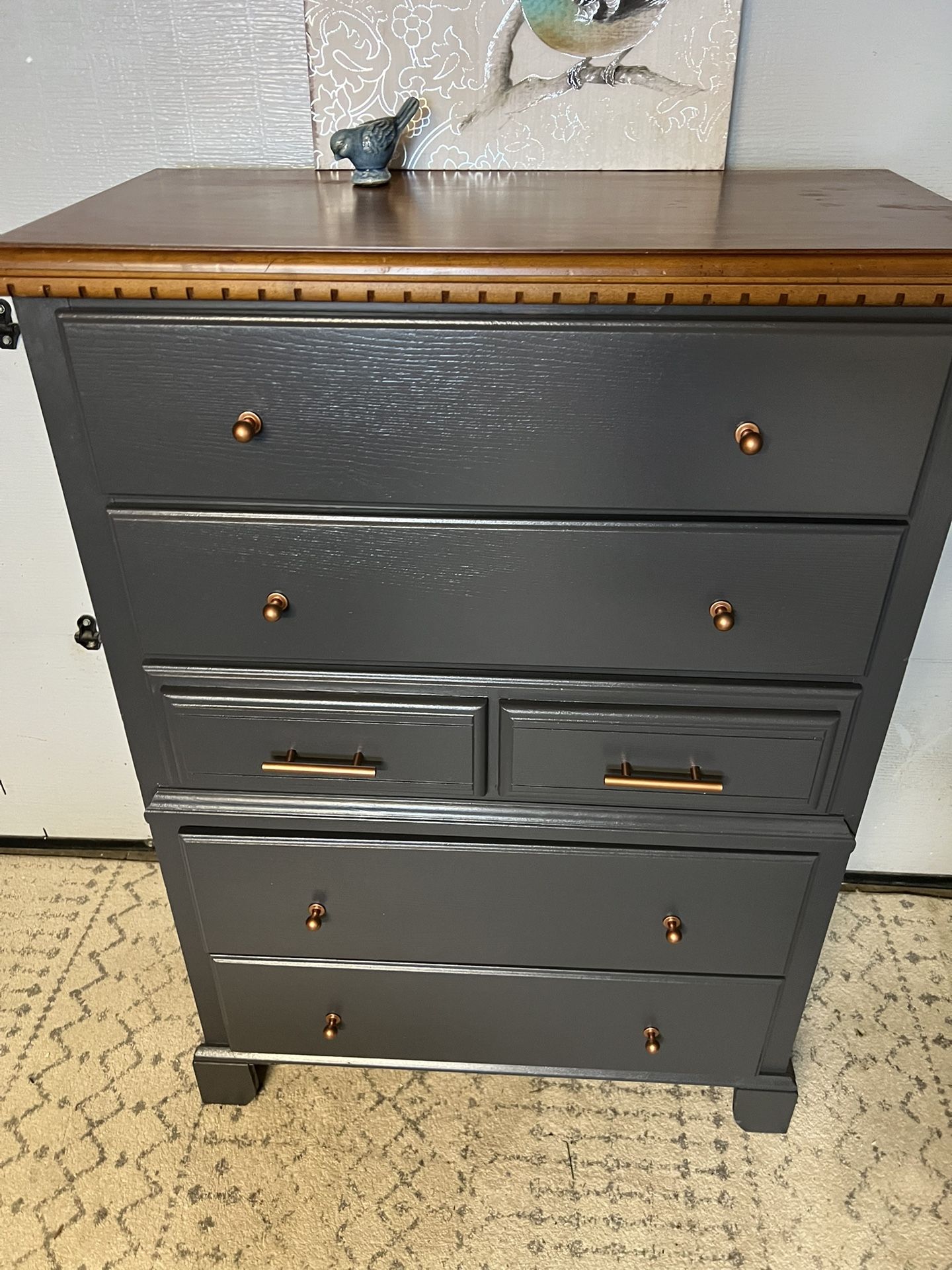 Tall Dark Gray Dresser Copper Handles