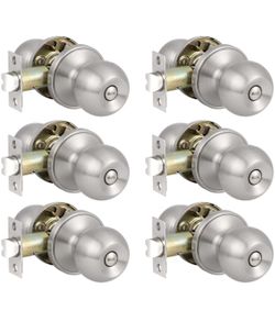 6 Pack Privacy Door Knob Set, Brushed Satin Nickel
