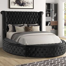 Velvet upholstered Round Queen Size Bedframe