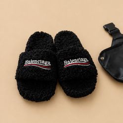 Balenciaga Furry Slide Sandals,  Euro – Black – NEW, Size 43 Men
