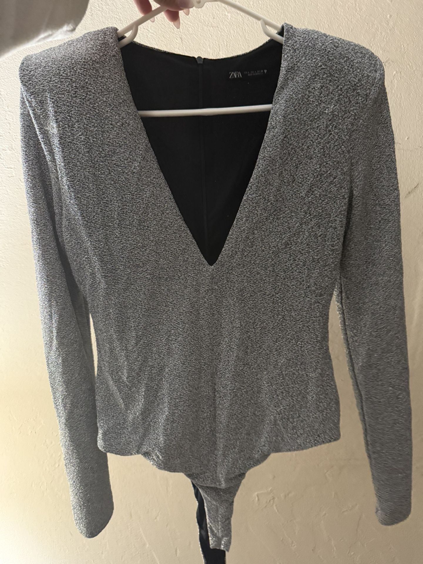 Zara Sparkly Silver Bodysuit 