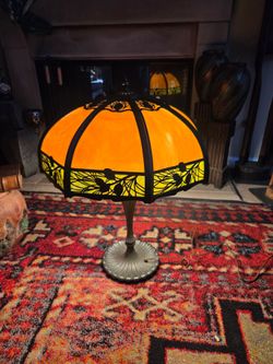 Antique Slag Glass Table Lamp – Art Nouveau / Arts & Crafts Style (c. 1910–1920)