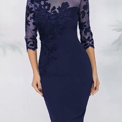 Sheath Cocktail Elegant Dress Semi Formal, Dark Navy, Size-US 20W, UK 24, EU 