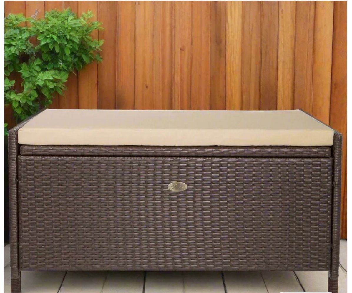 Barton Outdoor 60 Gallons Deck Box Cushion Seat Patio Storage Bench Shed, Beige SKU: 97036