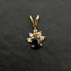 14k solid yellow gold sapphire natural diamonds 0.55CTW Pendant charm