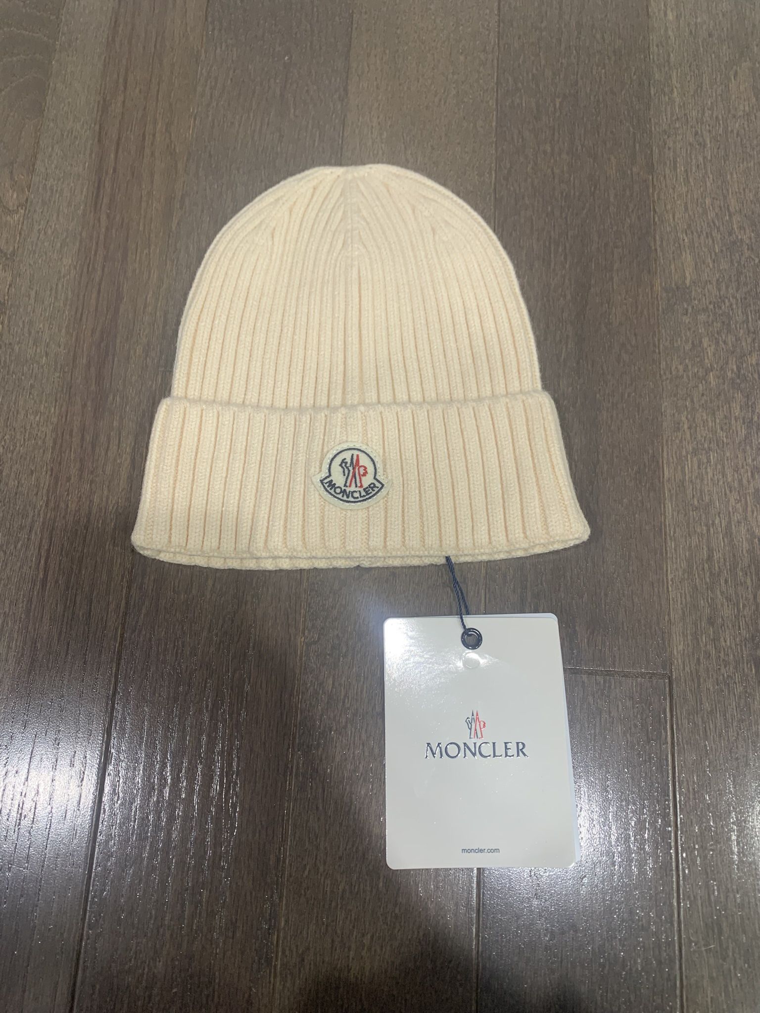 Beige Moncler Ribbed Beanie