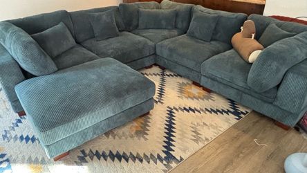 Blue modular corduroy sectional
