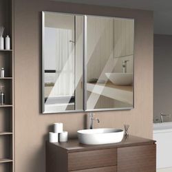 30 in. W x 26 in. H Rectangular Recessed Aluminum Medicine Cabinet with Mirror in Black