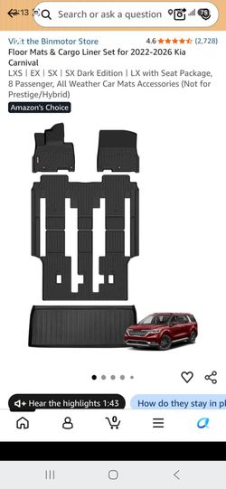 Kia Carnival Floor Mats & Cargo Liner Set