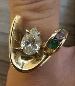 Heavy custom 14k yellow gold 1 ct natural pear shaped diamond ring