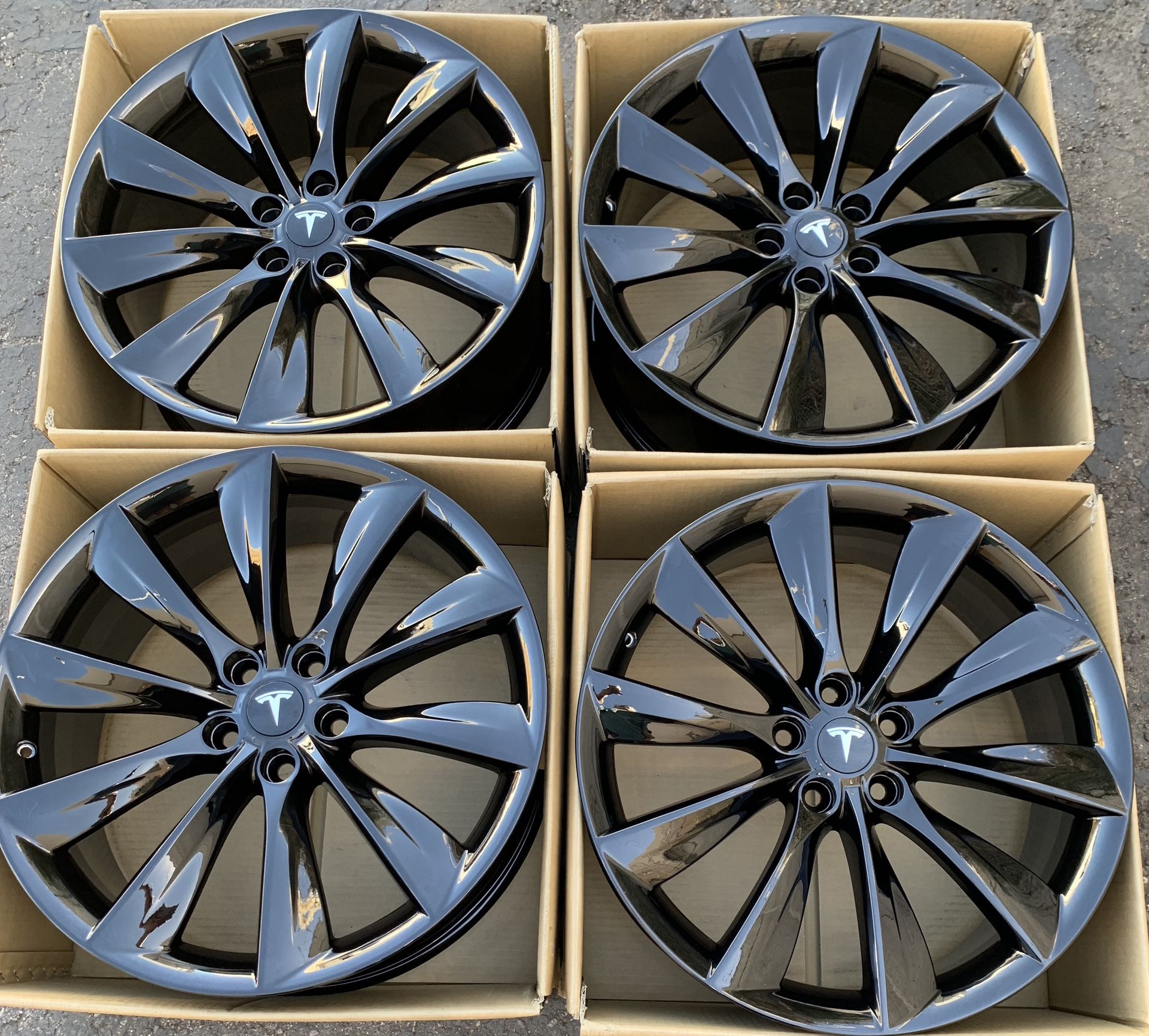 21” Tesla Model S factory wheels rims gloss black new turbine