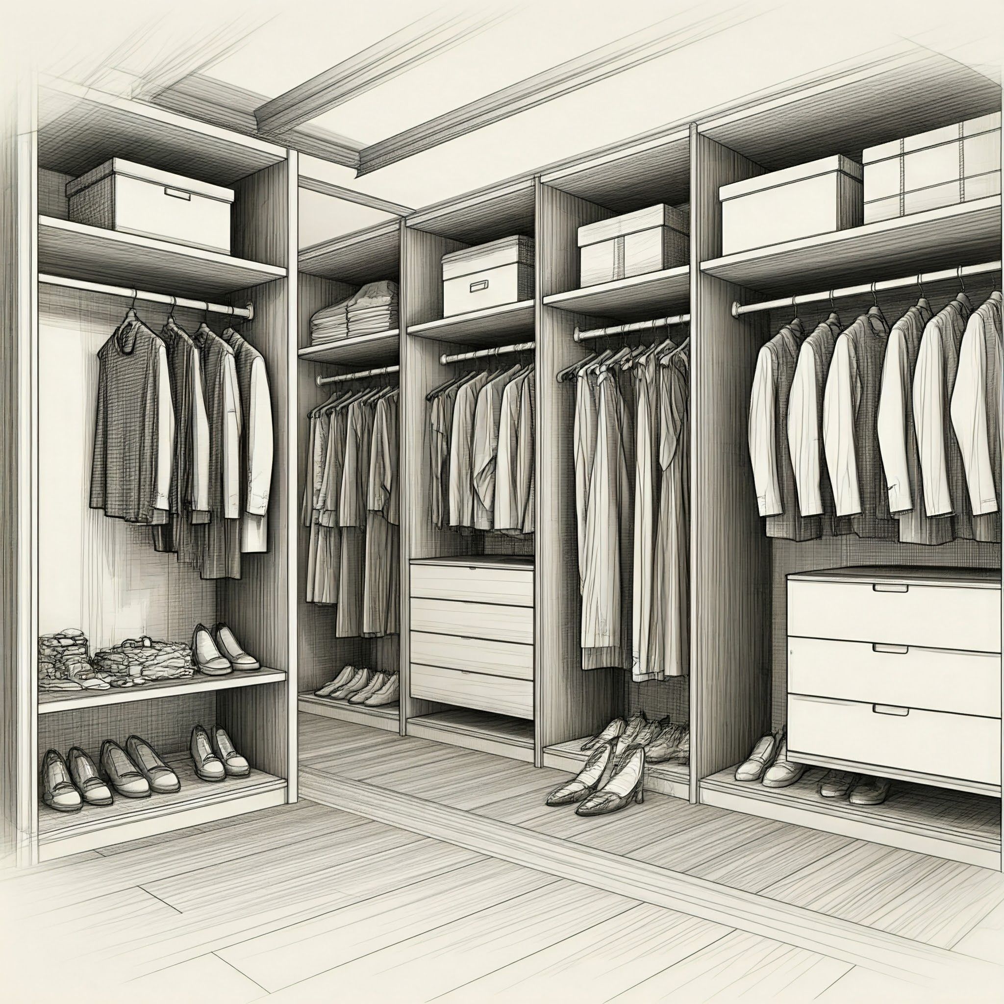 Master Walk in White Closet with Double Top Shelf. Everything is Adjustable.