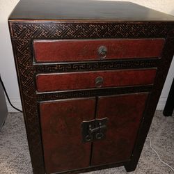 Nightstand Cabinet Drawers Table Chest Asian Vintage Ornate 