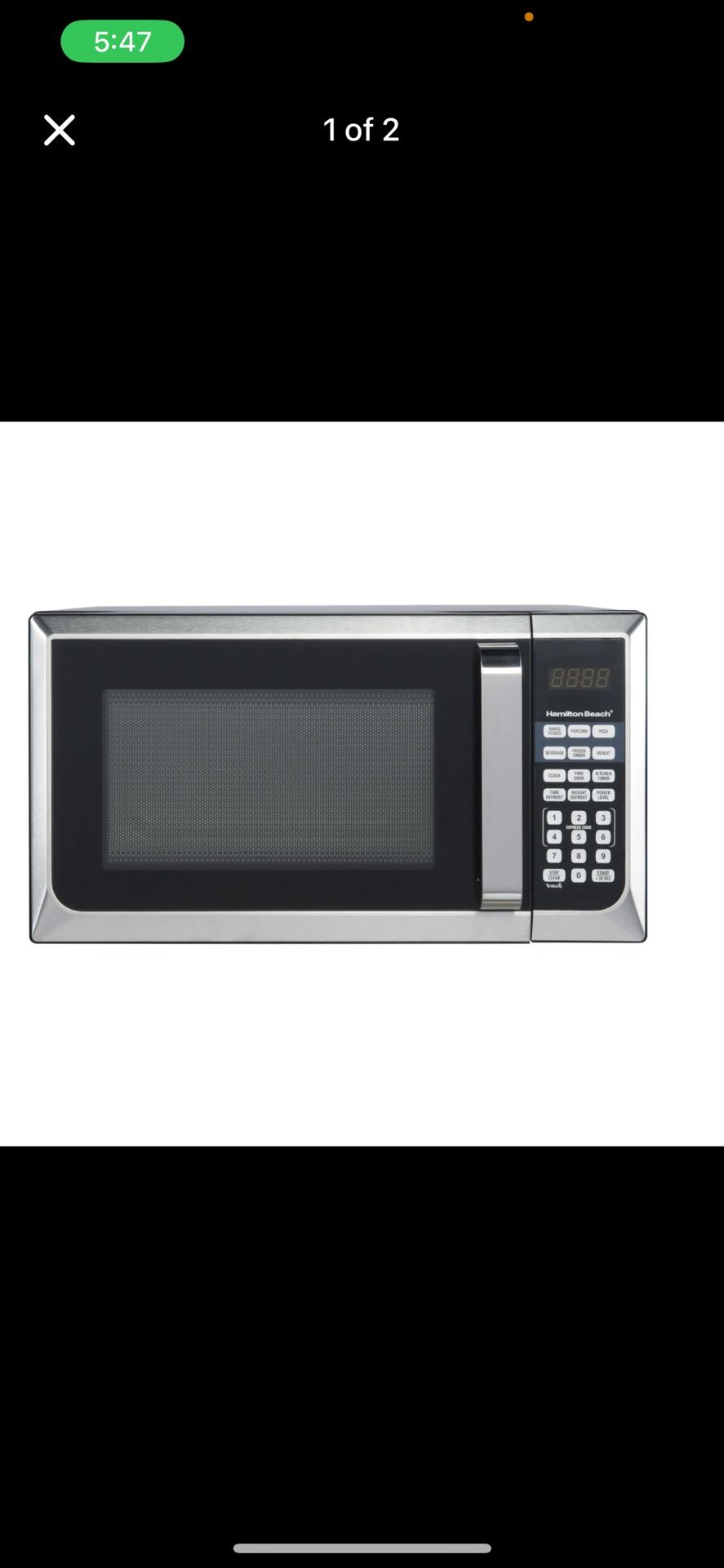 Move Out Sale- Bought new and hardly used Hamilton Beach 0.9 Cu ft Countertop Microwave Oven in Stainless Steel
