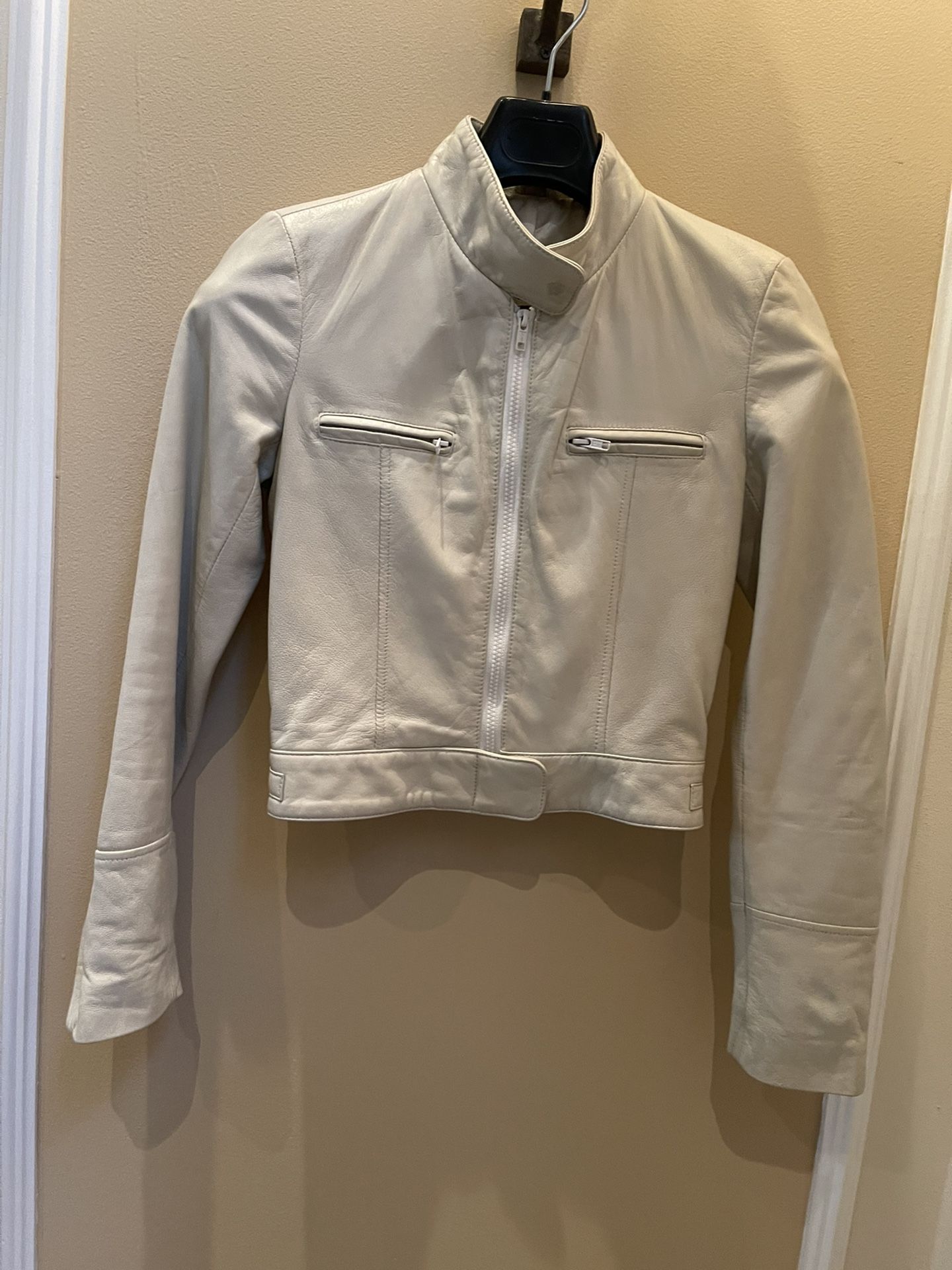 Cream Leather Jacket