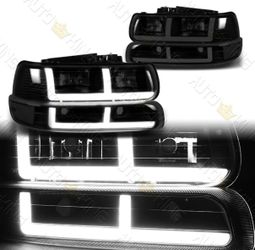 00-06 Chevy Tahoe Black Smoke LED Strip Headlights Parking Lights